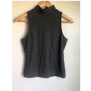 Grey Mock Turtleneck Ribbed Tank Top